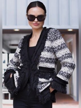 The Extreme Collection Black Jacket Rome Tweed Fringe
